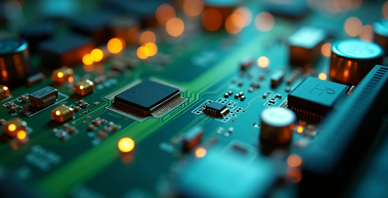 Vue macro de circuits électroniques d'un système de gestion intelligente d'énergie