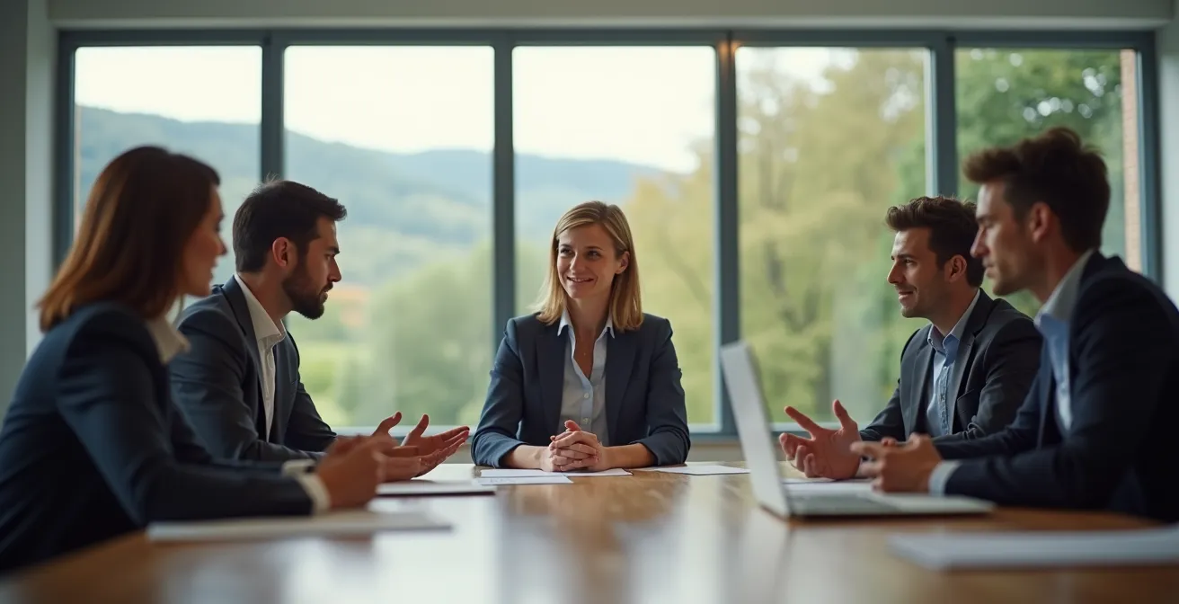 Portrait d'une responsable climat en réunion de travail avec élus locaux